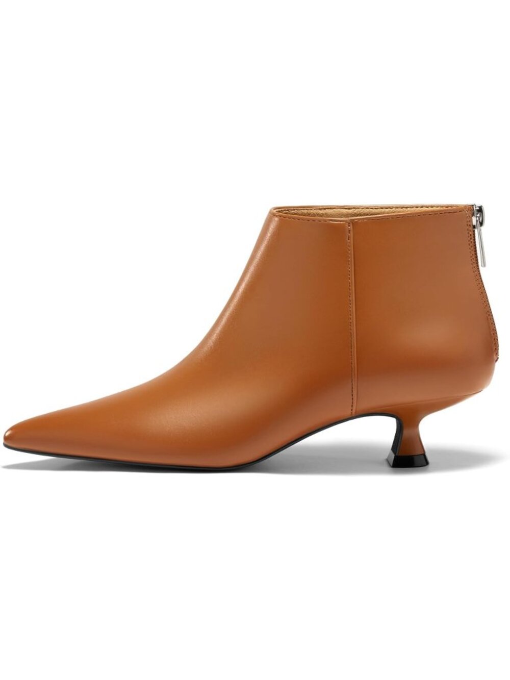 Women's Brown Kitten Low Heel Booties Pointed Toe Short Ankle Boots Back Shoes